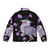 Shoebill stork puffer jacket with a vibrant floral and purple design - Back
