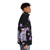 Shoebill stork puffer jacket with a vibrant floral and purple design - men side right