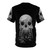 A t-shirt featuring a skull astronaut in a cosmic, spooky galaxy setting. - Back