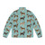Teal puffer jacket featuring a Shikoku dog, a rare Japanese hunting breed - Back