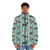 Teal puffer jacket featuring a Shikoku dog, a rare Japanese hunting breed - men front