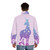 Silhouette of a unicorn against a starry night sky on a puffer jacket - men back