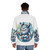 Majestic silver ape puffer jacket featuring a fantastical legendary animal design - men back