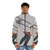 Minimalist puffer jacket featuring the iconic "North By Northwest" movie title and silhouette - men front