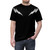A silver metallic t-shirt design with electric lightning bolt, zap, and flash graphics. - men front