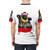 Whimsical illustration of Biggie Cheese character in a Christmas-themed design on a t-shirt - men back