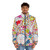 Takashi Murakami inspired puffer jacket with bold, vibrant graphic design - men front