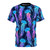 Radiant bioluminescent jellyfish in an ocean ombre rainbow pattern on a navy blue t-shirt