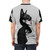 Realistic black and white portrait art t-shirt design featuring a cat - men back