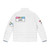 Person wearing a puffer jacket with a pan pride sticker design - Back