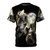 Illustration of three wolves howling at the full moon on a t-shirt