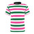 Deckchair-inspired striped t-shirt in bold pink and forest green horizontal stripes