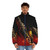 Saxophone player wearing a red puffer jacket with a flame pattern - men front