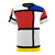 Colorful geometric t-shirt featuring Mondrian-style abstract art