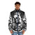 Santa Muerte gothic puffer jacket featuring skull, skeleton, and floral designs - men front