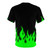 Vibrant lime green t-shirt with a bold, neon fire graphic design - Back