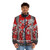 A stylish samurai-inspired puffer jacket with a cherry blossom design - men front