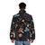 Dark puffer jacket featuring a forest mushroom pattern - men back