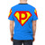 Superhero-inspired letter P graphic design on a t-shirt - men back