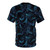 Indigo blue t-shirt featuring a whimsical design of whales swimming in the ocean - Back