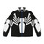 A black puffer jacket with a symbiote-inspired design, perfect for Marvel fans