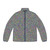 Retro white noise puffer jacket with static and glitch effects