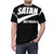 Satanic inspired t-shirt with the phrase "Satan Just Believe In It" - men front