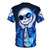 Glowing blue-eyed skeleton design on a high-quality t-shirt, inspired by the popular video game Undertale. - Back