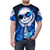 Glowing blue-eyed skeleton design on a high-quality t-shirt, inspired by the popular video game Undertale. - men front