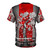 Stylish t-shirt featuring a samurai warrior design with cherry blossoms and a katana sword in red and black colors. - Back