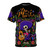 Dia de los Muertos inspired t-shirt with colorful sugar skull and floral design