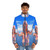 Zombie-themed puffer jacket with abstract, colorful patterns - men front
