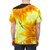 Closeup of a vibrant sunflower pattern design printed on a t-shirt, featuring a nature-inspired fall floral art aesthetic. - men back