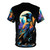 Colorful graphic t-shirt featuring a design of crows and ravens against a dark, moody background. - Back
