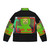 No No Square Puffer Jacket featuring a green and red design inspired by the popular YouTube meme - Back