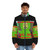 No No Square Puffer Jacket featuring a green and red design inspired by the popular YouTube meme - men front