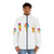 Colorful puffer jacket featuring illustrations of ice cream cones, popsicles, and other summer desserts - men front