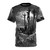 Vintage-style illustration of the crucifixion on a dark t-shirt