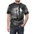 Vintage-style illustration of the crucifixion on a dark t-shirt - men front