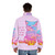Sunset cat puffer jacket with inspirational quote - men back