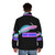 Colorful puffer jacket with a sardine graphic, representing LGBTQ+ pride and fashion - men back