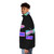Colorful puffer jacket with a sardine graphic, representing LGBTQ+ pride and fashion - men side left