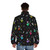 Rock Bunny Pattern Puffer Jacket featuring a punk bunny design by artist Emma Christie - men back