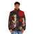 Robbie Robertson puffer jacket in red and black with graphic design - men front