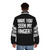 Funny puffer jacket with amputee missing finger graphic - men back