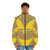 Fashionable yellow puffer jacket with bold polka dot bikini - men front
