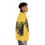 Puffer jacket with yellow and black tiger graphic representing black power and yellow peril - men side right