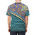 A person wearing a t-shirt featuring a vibrant traditional Persian tile pattern in shades of blue and white. - men back