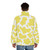 Yellow and white cow print puffer jacket - men back