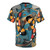 Artistic t-shirt featuring a vibrant koi fish pond design by Karin Taylor - Back